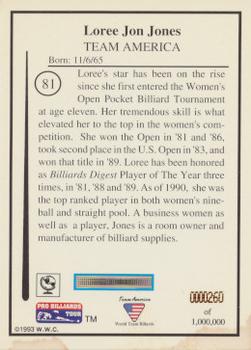 1993 Pro Billiards Tour #81 Loree Jon Jones Back